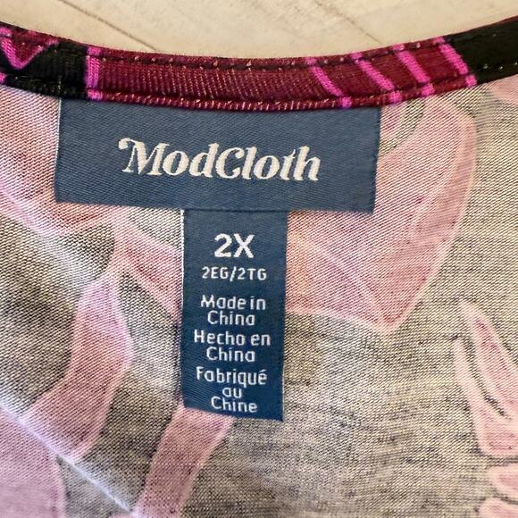 ModCloth women Plus 2x maroon black floral knit stretch whimsygoth career fall - Picture 4 of 6